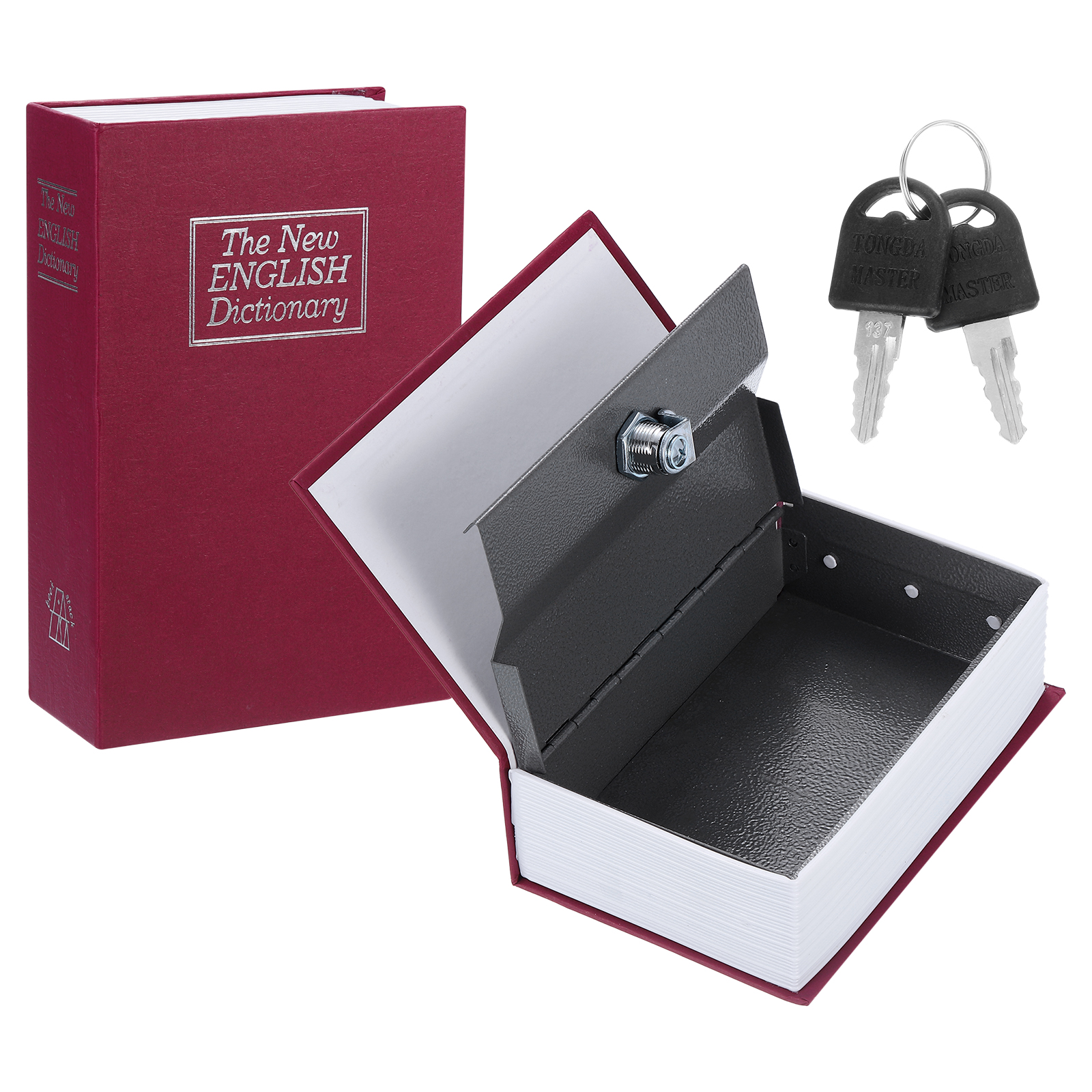 Uxcell Iron Plastic Paper Diversion Book Safe Hidden Storage Box with Key Lock Red 7.09" x 4.53" x 2.17"
