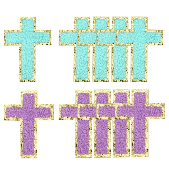 Uxcell Iron Sew on Cross Patches, Gold Border Embroidery Cross Patches for Clothing, Hats, Jean, DIY Projects Blue, Purple