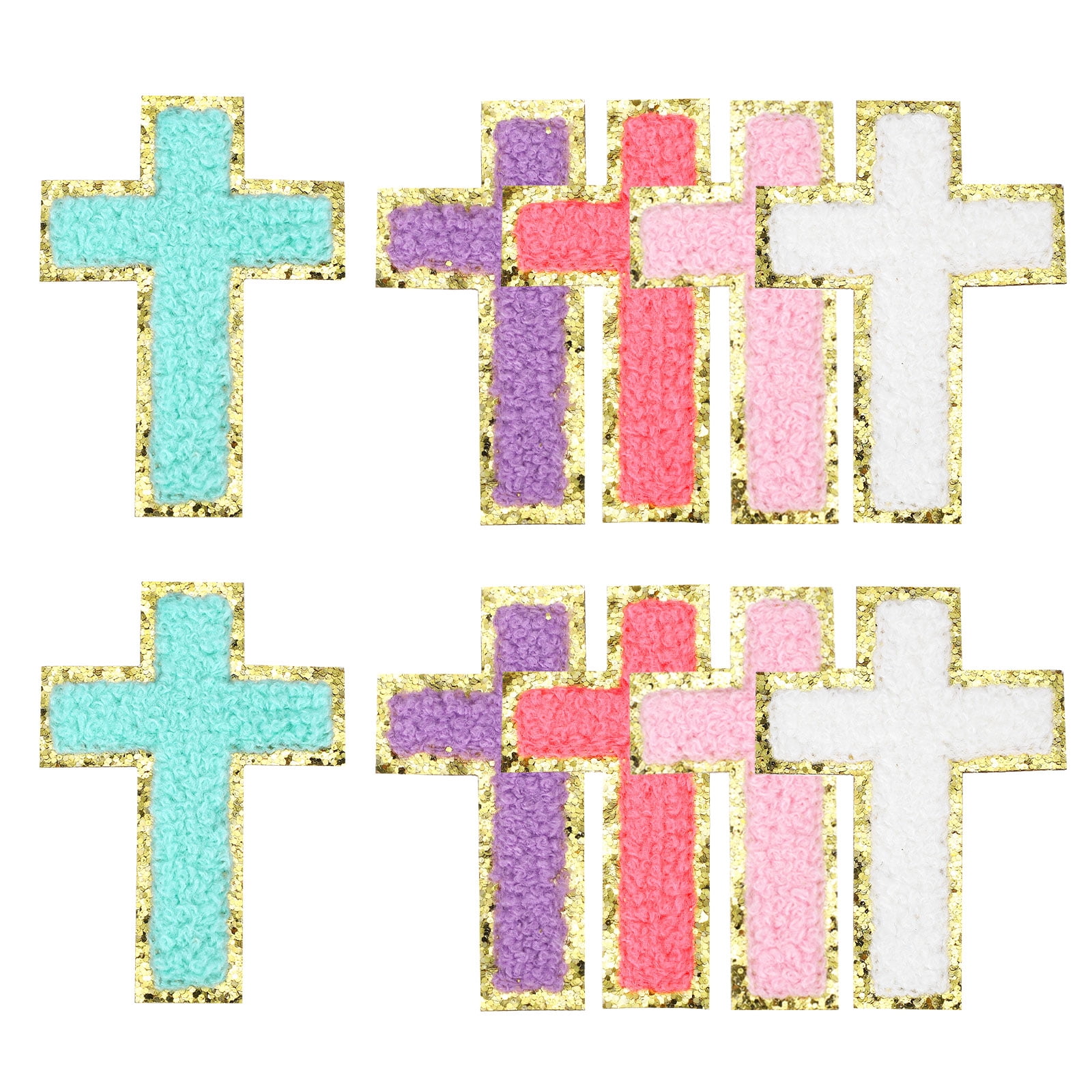 Uxcell Iron Sew on Cross Patches, Gold Border Embroidery Cross Patches ...