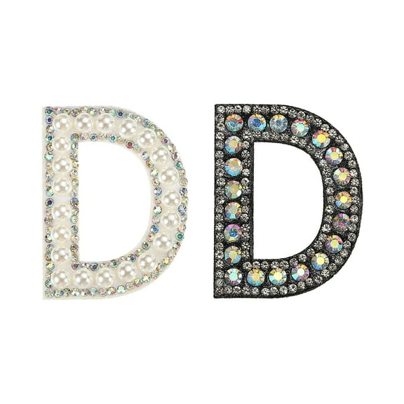 Uxcell Iron on Decorative Letter D Black White Patch Glitter Alphabet Applique Rhinestone Pearl English Letter 2 Pack