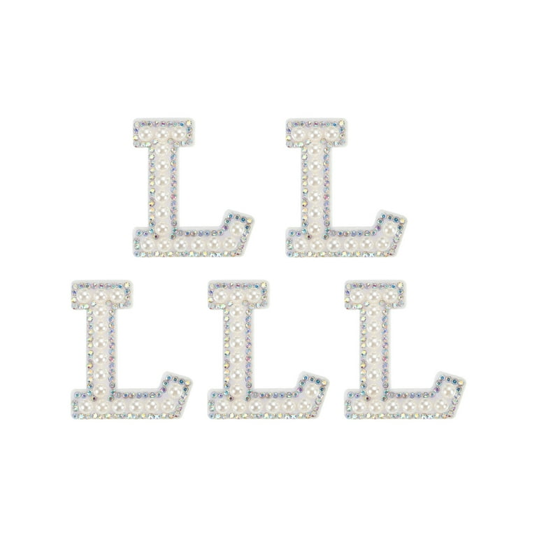 Uxcell Iron on Letter L Patch Colored Rhinestone Shiny Pearl