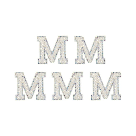 Uxcell Iron on Letter M Patch Colored Rhinestone Shiny Pearl English Alphabet Sewing Patch 5 Pack