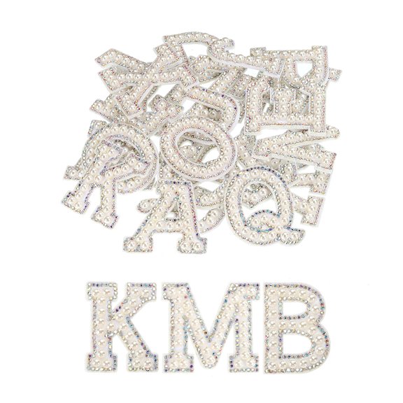 Uxcell Iron on Letter Pearl Letter Patches Rhinestone White A-Z Glitter Pearls Rhinestone Alphabet Patches 26 Pack