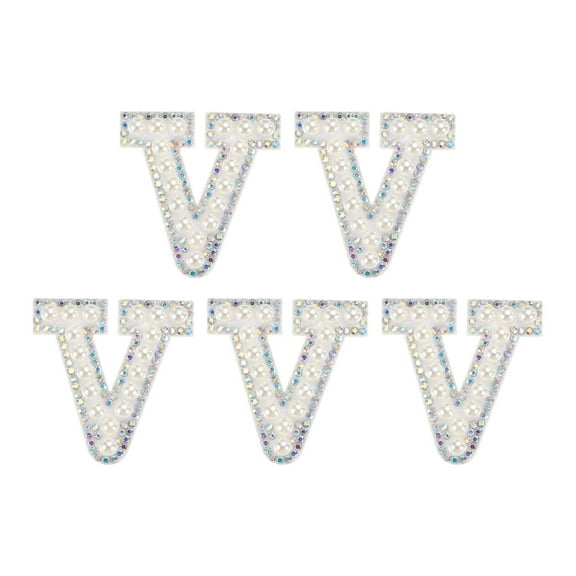 Uxcell Iron on Letter V Patch Colored Rhinestone Shiny Pearl English Alphabet Sewing Patch 5 Pack