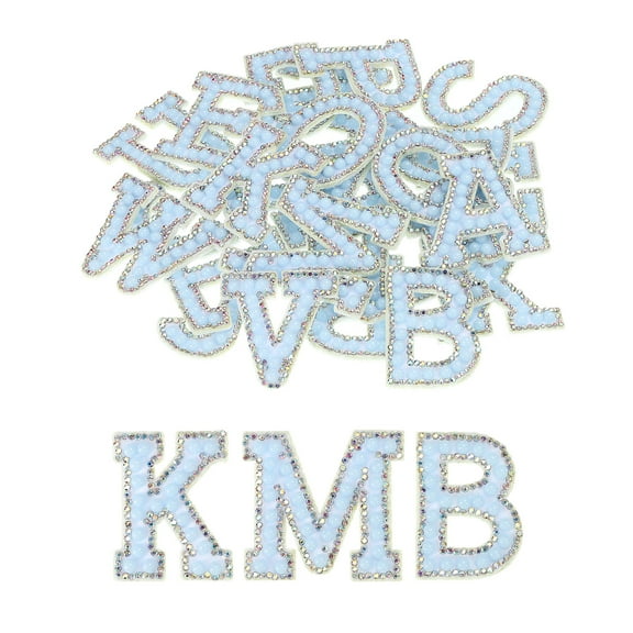 Uxcell Iron on Patch Decorative A-Z Light Blue Pearls Rhinestone Glitter Alphabet Applique 26 Pack