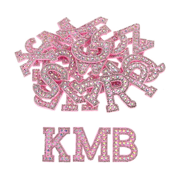 Uxcell Iron on Patch Decorative A-Z Pink Glitter Alphabet Applique Rhinestone English Letters 26 Pack