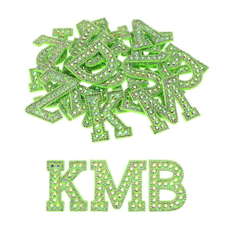 Uxcell Iron on Patch Decorative A-Z Green Glitter Alphabet Applique Rhinestone English Letter 26 Pack