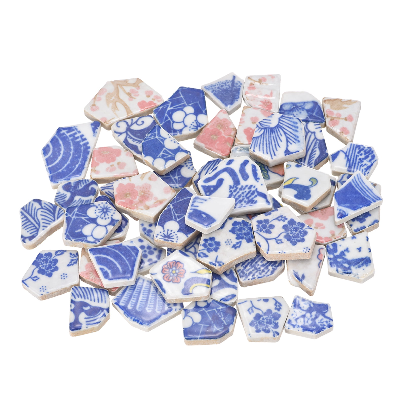 Uxcell Irregular Ceramic Mosaic Tiles, 300g/0.7lb Broken Porcelain Mosaic Tiles Bulk Irregular Glazed for DIY Art Craft Making Home Decor, Blue/Pink Multi