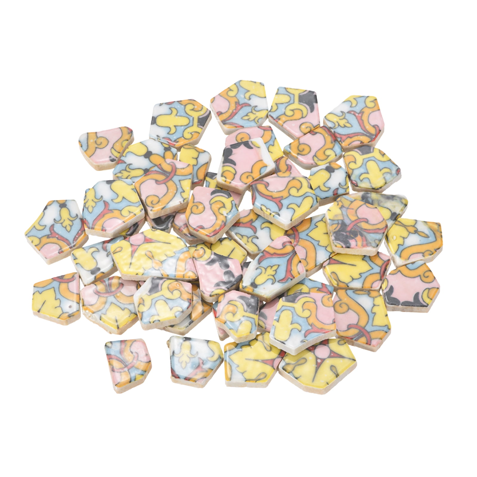 Uxcell Irregular Ceramic Mosaic Tiles, 300g/0.7lb Broken Porcelain Mosaic Tiles Bulk Irregular Glazed for DIY Art Craft Making Home Decor, Yellow/Pink