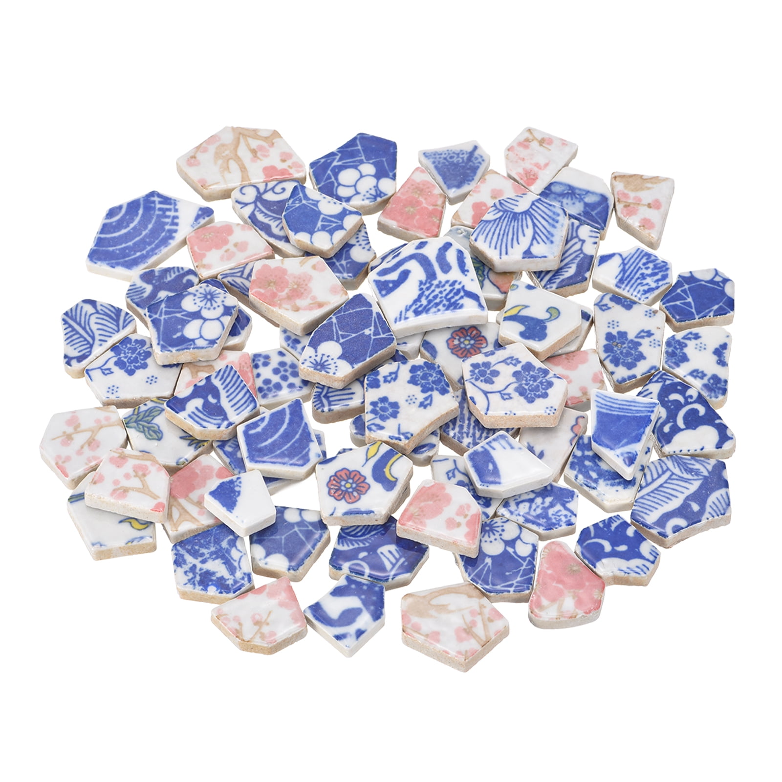 Uxcell Irregular Ceramic Mosaic Tiles, 500g/1.1lb Broken Porcelain Mosaic Tiles Bulk Irregular Glazed for DIY Art Craft Making Home Decor, Blue/Pink Multi