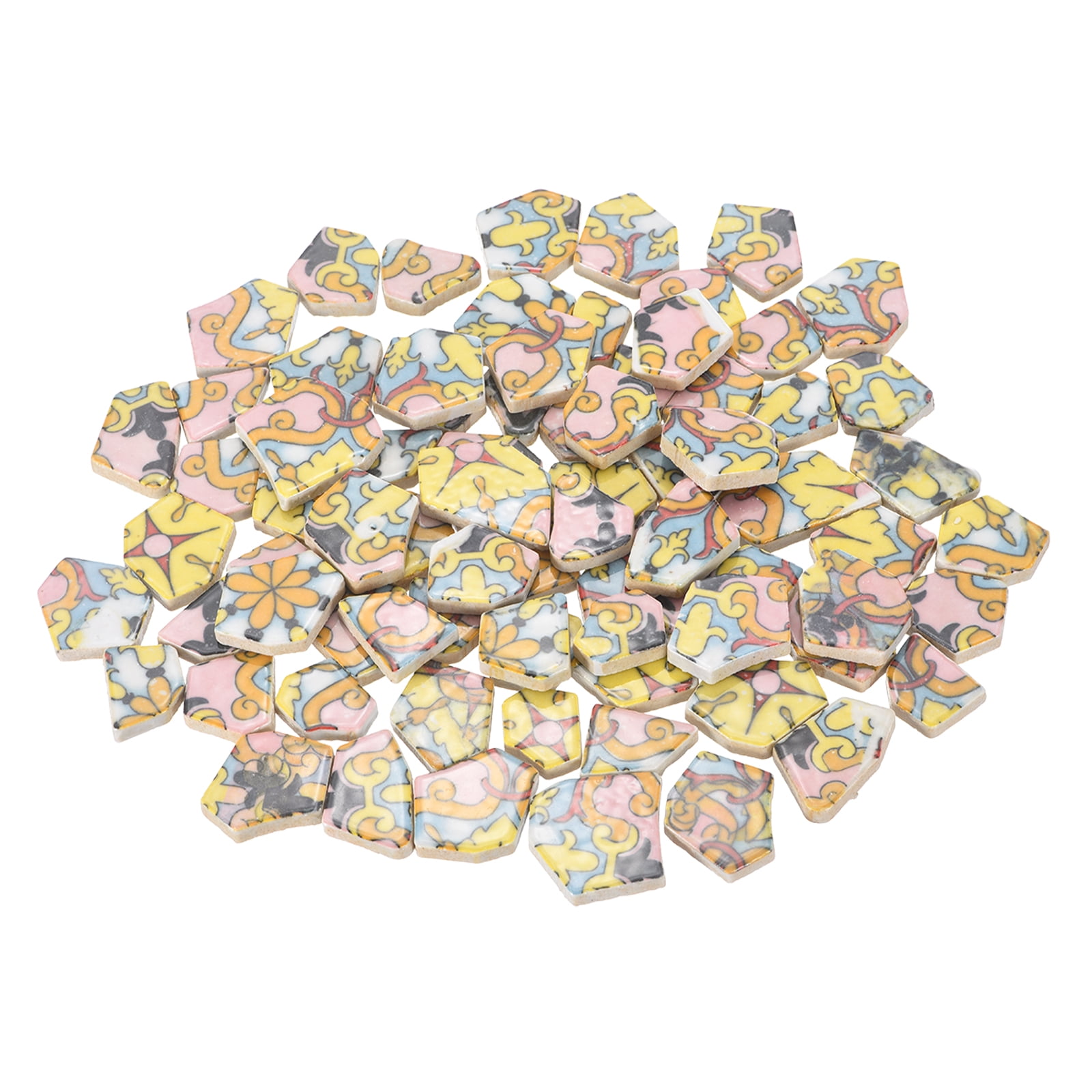 Uxcell Irregular Ceramic Mosaic Tiles, 500g/1.1lb Broken Porcelain Mosaic Tiles Bulk Irregular Glazed for DIY Art Craft Making Home Decor, Yellow/Pink