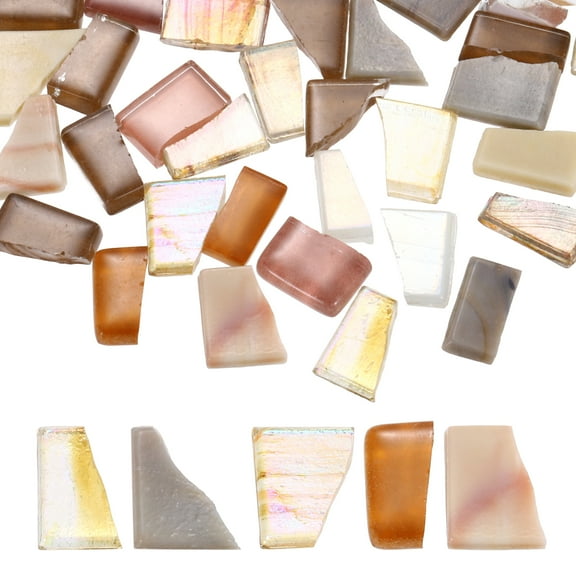 Uxcell Irregular Glass Mosaic Tiles, 100g/0.2LB Irregular Stained Glass Sheets Broken Mosaic Pieces Tiles Supplies Kit Bulk for DIY Art Craft Making Home Decor, Khaki Series