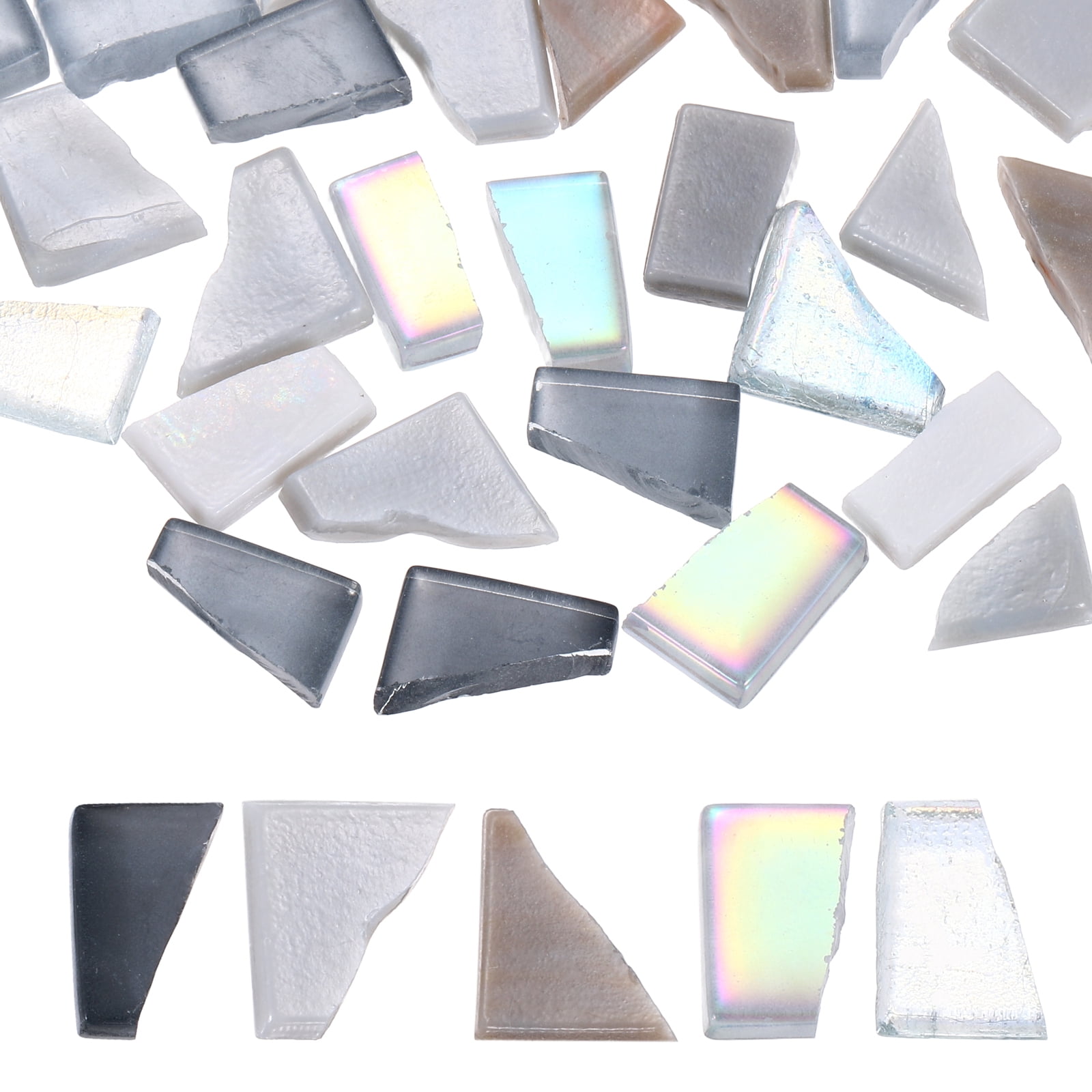 Uxcell Irregular Glass Mosaic Tiles, 500g/1.1LB Irregular Stained Glass Sheets Broken Mosaic Pieces Tiles Supplies Kit Bulk for DIY Art Craft Making Home Decor, White Gray Series