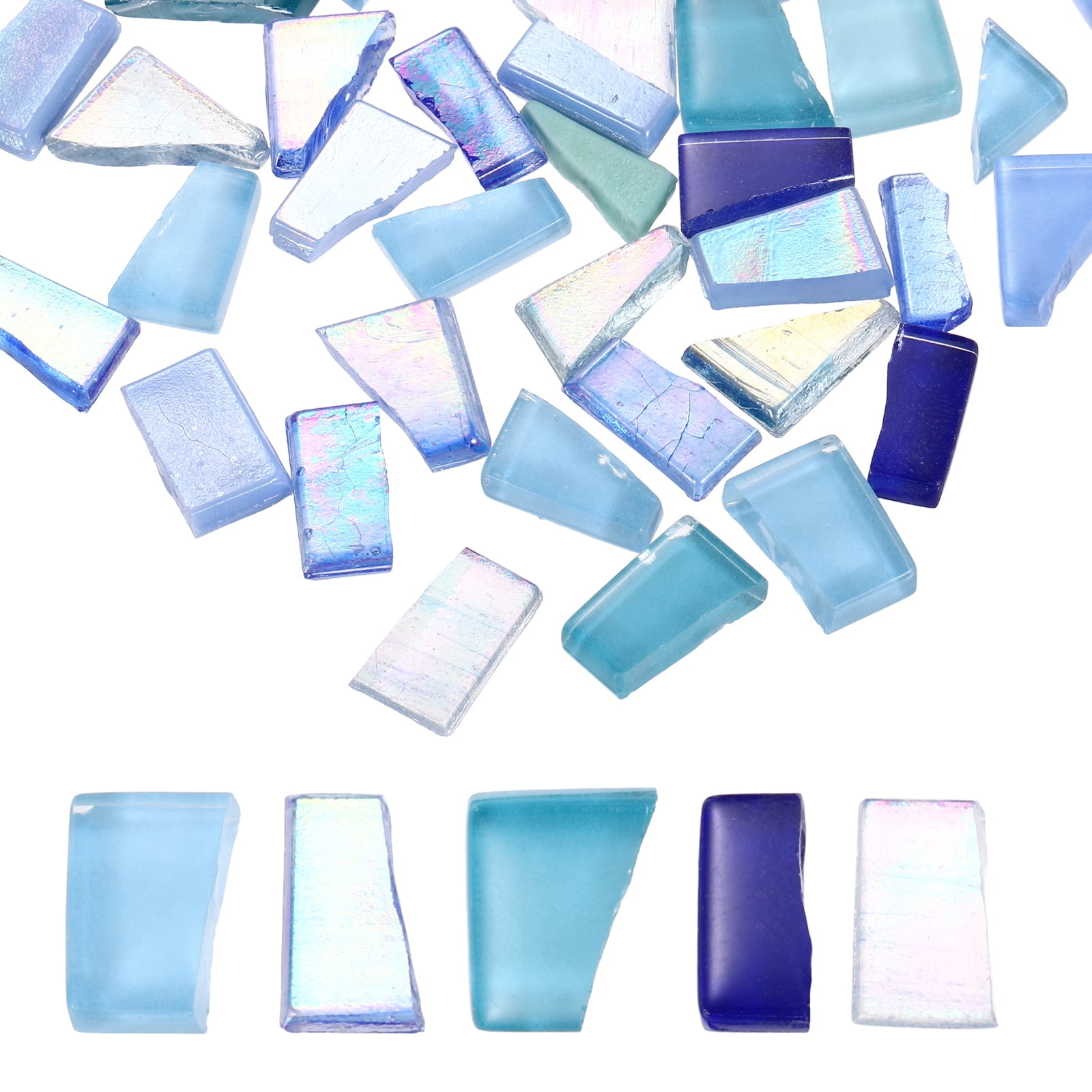 Uxcell Irregular Glass Mosaic Tiles, 500g/1.1LB Irregular Stained Glass Sheets Broken Mosaic Pieces Tiles Supplies Kit Bulk for DIY Art Craft Making Home Decor, Blue Series
