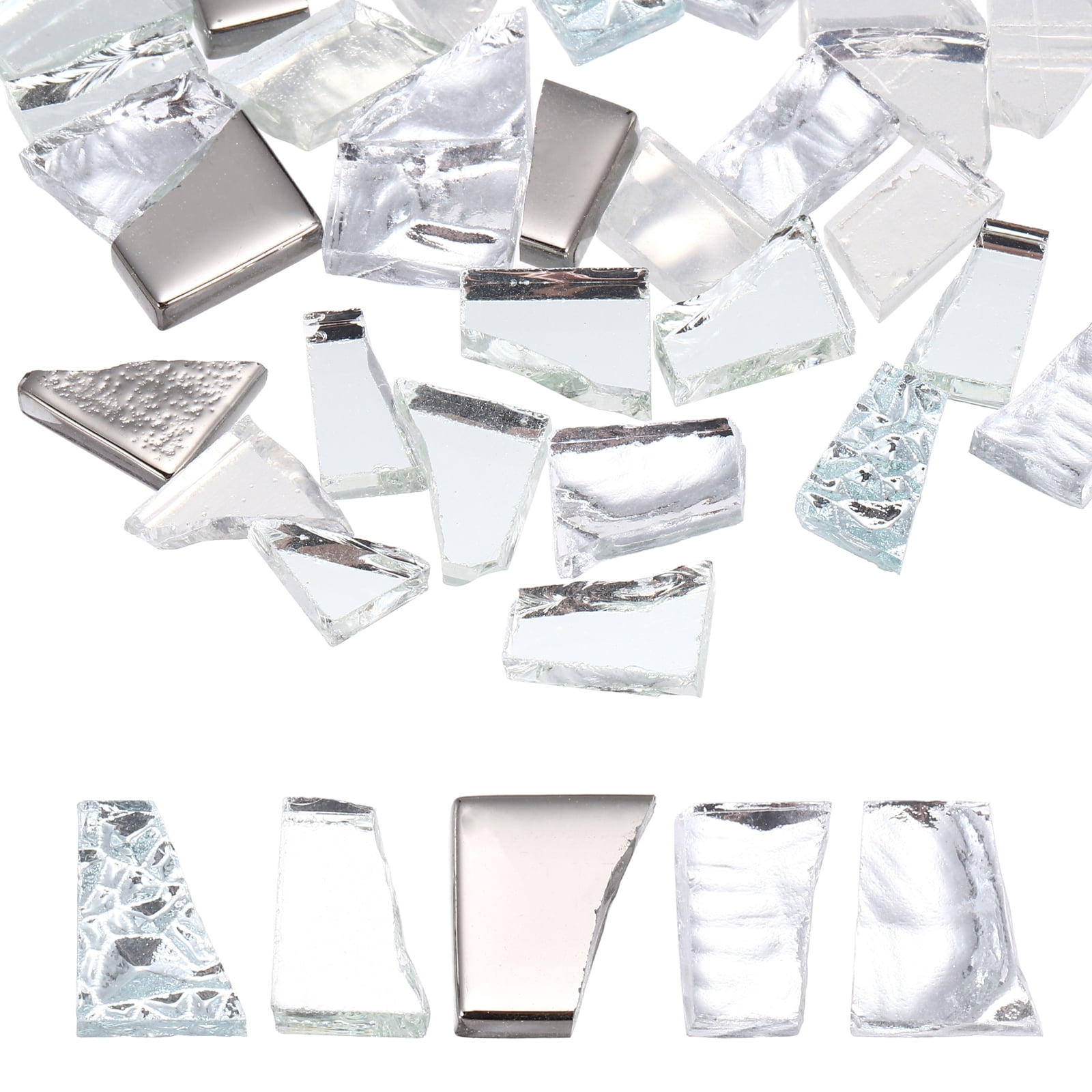 Uxcell Irregular Glass Mosaic Tiles, 500g/1.1LB Irregular Stained Glass Sheets Broken Mosaic Pieces Tiles Supplies Kit Bulk for DIY Art Craft Making Home Decor, Silver Series