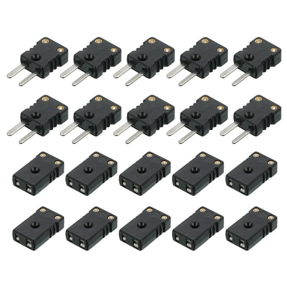 Uxcell J Type Thermocouple Wire Connectors Female Male Plug Adapter High Temperature 200C(392F) for Thermocouple Sensor Probe Black 10 Set