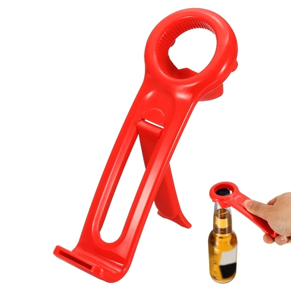 Uxcell Jar Key Lid Opener, Jar Lid Opener with Phone Stand Easy Grip Design Multifunctional Can Open Tool for Elderly Seniors Women Weak Hands Kitchen Use, Red