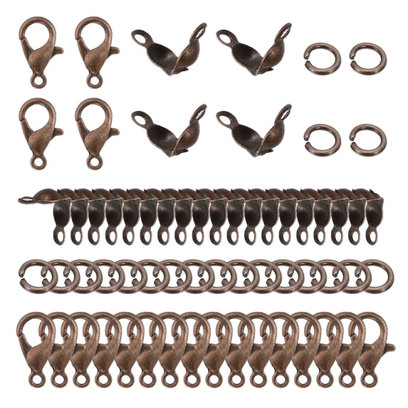 Uxcell Jewelry Making Accessories Set, 100 Pcs Lobster Clasp 200 Pcs Bead Tips Knot Covers 200 Pcs Open Jump Ring for Jewelry DIY, Red Copper