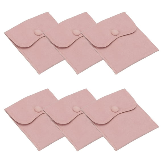 Uxcell Jewelry Pouch, Soft Velvet Pouches with Snap Button Portable Storage for Rings Necklace Bracelet Earring Pink 4x4 Inch