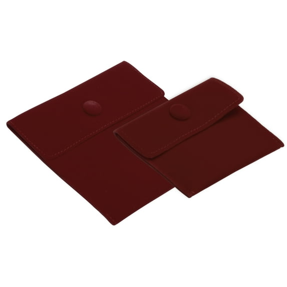 Uxcell Jewelry Pouches, 2Pcs Soft Velvet with Snap Button for Necklace Rings, Dark Red(3.4x3.4",5x5")