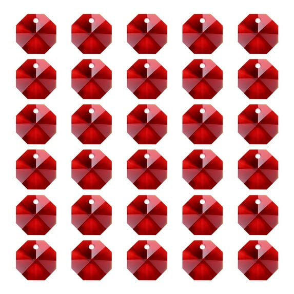 Uxcell K9 Crystal Octagon Beads 1 Hole Pendants, 30 Pack 14mm Chandelier Prisms Parts Ornaments Hanging Beads for DIY Arts Crafts Decoration, Dark Red