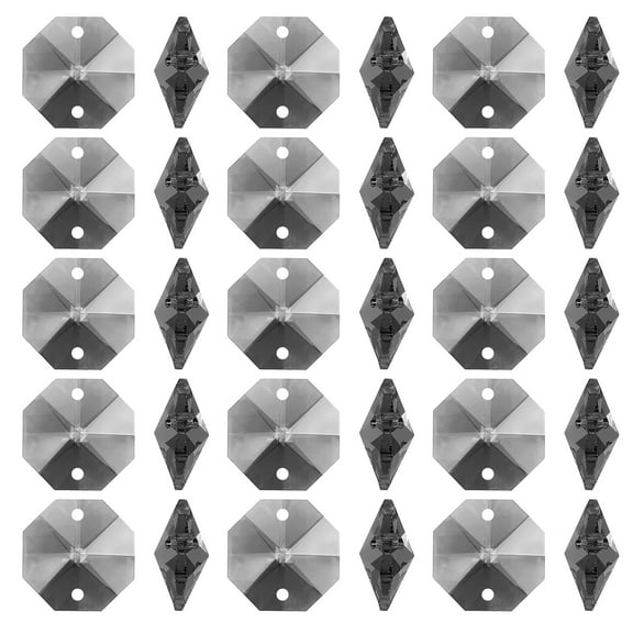 Uxcell K9 Crystal Octagon Beads 2 Holes Pendants, 100 Pack 14mm Chandelier Prisms Parts Ornaments Hanging Beads for DIY Arts Crafts Decoration, Clear Black