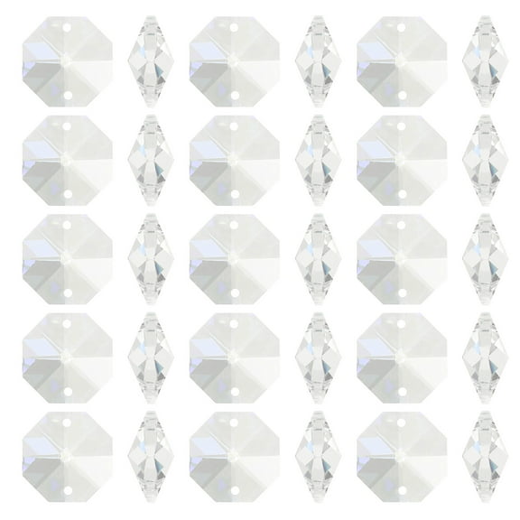 Uxcell K9 Crystal Octagon Beads 2 Holes Pendants, 100 Pack 14mm Chandelier Prisms Parts Ornaments Hanging Beads for DIY Arts Crafts Decoration, Electroplating AB Color