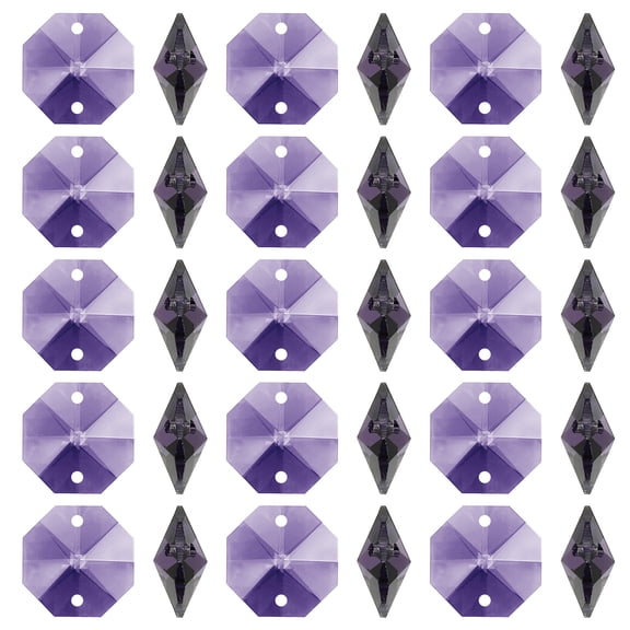 Uxcell K9 Crystal Octagon Beads 2 Holes Pendants, 100 Pack 14mm Chandelier Prisms Parts Ornaments Hanging Beads for DIY Arts Crafts Decoration, Violet