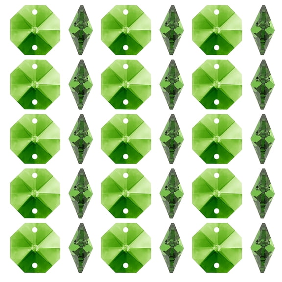 Uxcell K9 Crystal Octagon Beads 2 Holes Pendants, 100 Pack 14mm Chandelier Prisms Parts Ornaments Hanging Beads for DIY Arts Crafts Decoration, Green