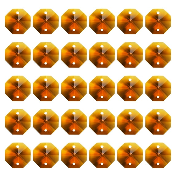 Uxcell K9 Crystal Octagon Beads 2 Holes Pendants, 30 Pack 14mm Chandelier Prisms Hanging Beads Amber