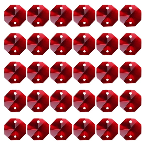 Uxcell K9 Crystal Octagon Beads 2 Holes Pendants, 30 Pack 14mm Chandelier Prisms Hanging Beads Dark Red