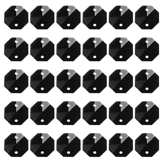 Uxcell K9 Crystal Octagon Beads 2 Holes Pendants, 60 Pack 14mm Chandelier Prisms Hanging Beads Black