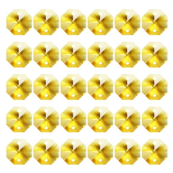 Uxcell K9 Crystal Octagon Beads 2 Holes Pendants, 60 Pack 14mm Chandelier Prisms Hanging Beads Golden