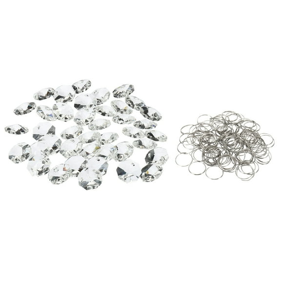 Uxcell K9 Crystal Octagon Beads 2 Holes Pendants with Ring, 50 Pack 18mm Chandelier Prisms Hanging Beads Clear