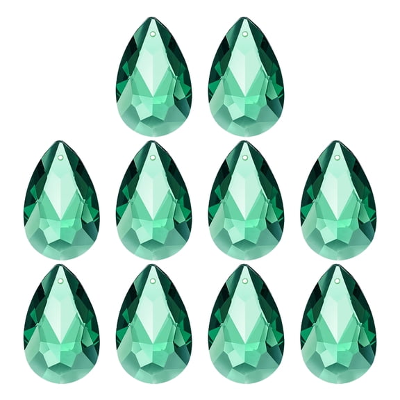 Uxcell K9 Crystal Teardrop Pendants Oval Beads, 10 Pack 38mm Chandelier Prisms Parts Hanging Beads DIY Lamp for Arts Crafts Decoration, Dark Green