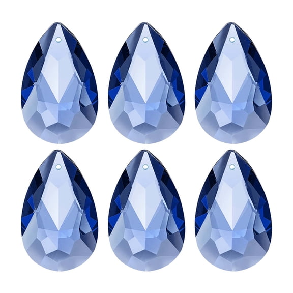 Uxcell K9 Crystal Teardrop Pendants Oval Beads, 6 Pack 38mm Chandelier Prisms Parts Hanging Beads DIY Lamp for Arts Crafts Decoration, Blue