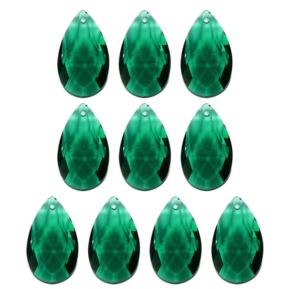 Uxcell K9 Crystal Pendants Teardrop Beads, 10 Pack 38mm Chandelier Prisms Parts Hanging Beads DIY Lamp Dark Green