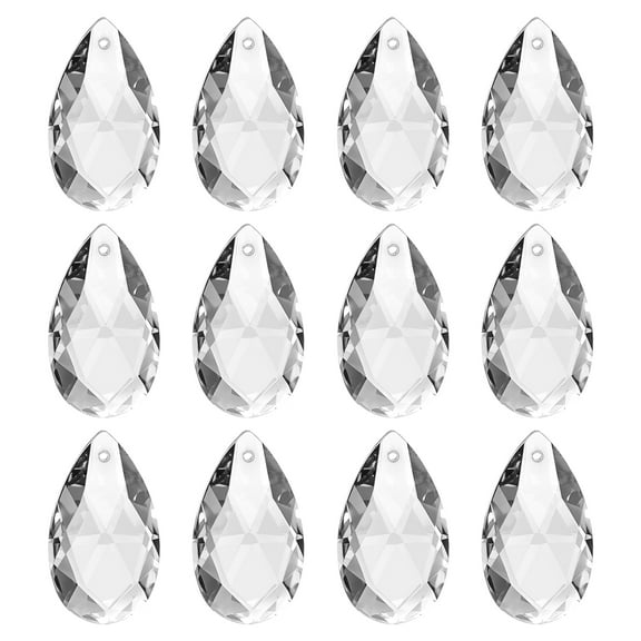 Uxcell K9 Crystal Pendants Teardrop Beads, 12 Pack 28mm Chandelier Prisms Parts Hanging Beads DIY Lamp for Arts Crafts Decoration, Clear