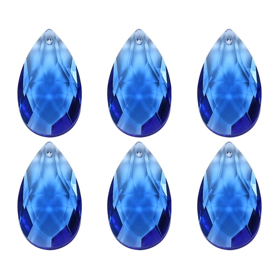 Uxcell K9 Crystal Pendants Teardrop Beads, 6 Pack 38mm Chandelier Prisms Parts Hanging Beads DIY Lamp Blue