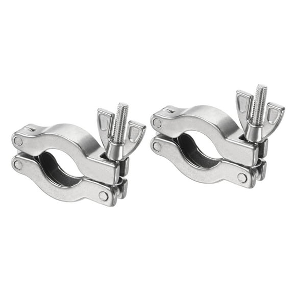 Uxcell KF16 Vacuum Clamp, 2 Pack 304 Stainless Steel Durable Double Pin Hose Clamp with Wing Nut, Silver