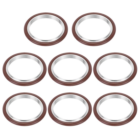 Uxcell KF50 Flange Centering Ring(Steel Cylinder: 50mm ID, 52mm OD) 8Pcs , FKM O-Ring ISO-KF Flange, Stainless Steel Ring for Sealing Applications, Brown