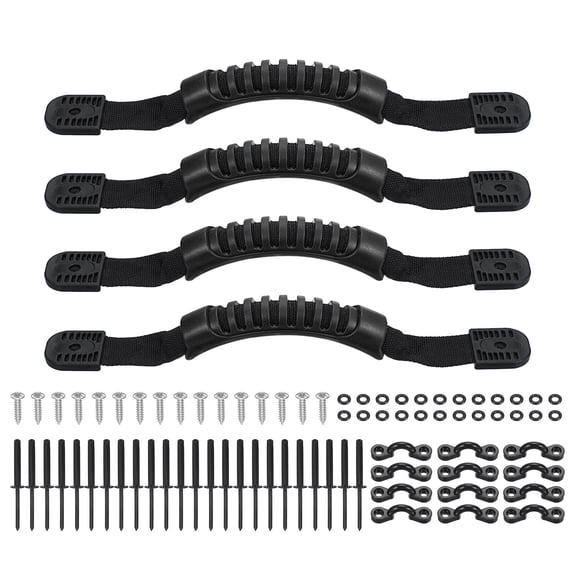 Uxcell Kayak Carry Handle Kit 4 Pcs Canoe Handles with 24 Rivets, 12 Pad Eyes and 16 Screws for Kayak Boat Canoes Black