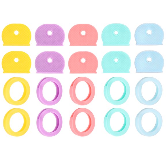 Uxcell Key Caps Set, 40 Pcs Key Cap Tags Identifiers Rings Silicone Key Head Protectors Key Tags Key Accessories, 5 Colors