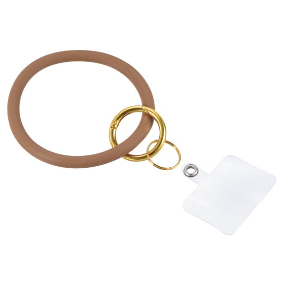 Uxcell Key Ring Bracelet Silicone Wrist Keychain Circle Wristlet Keyrings, Brown