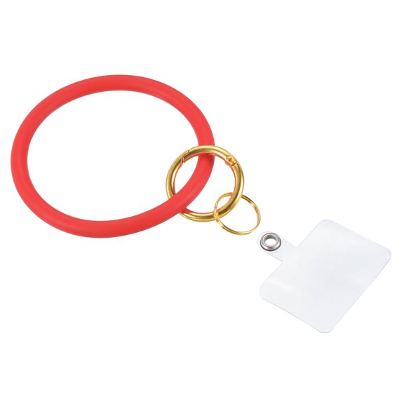 Uxcell Key Ring Bracelet Silicone Wrist Keychain Circle Wristlet Keyrings, Red