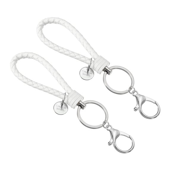 Uxcell Keychain Bracelet, 2 Pack Woven Leather Wristlet Keychain for Women and Men Handmade Keyring Holder, White