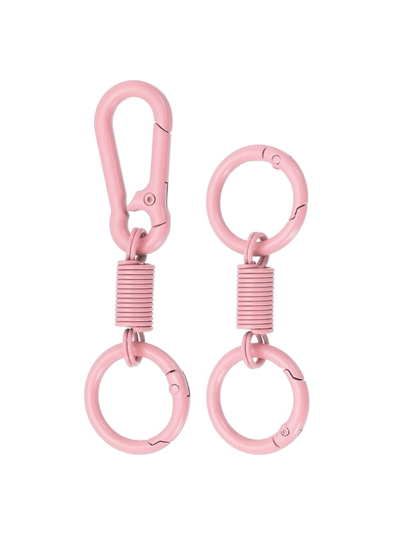 Keychain Clips with O Rings, 2 Pcs Quick Release Key Chain Rings Spring Double Ring Keychain Holder Spring Snap Hook Organizer for Car Keys, Backpack, Women, Man, Pink