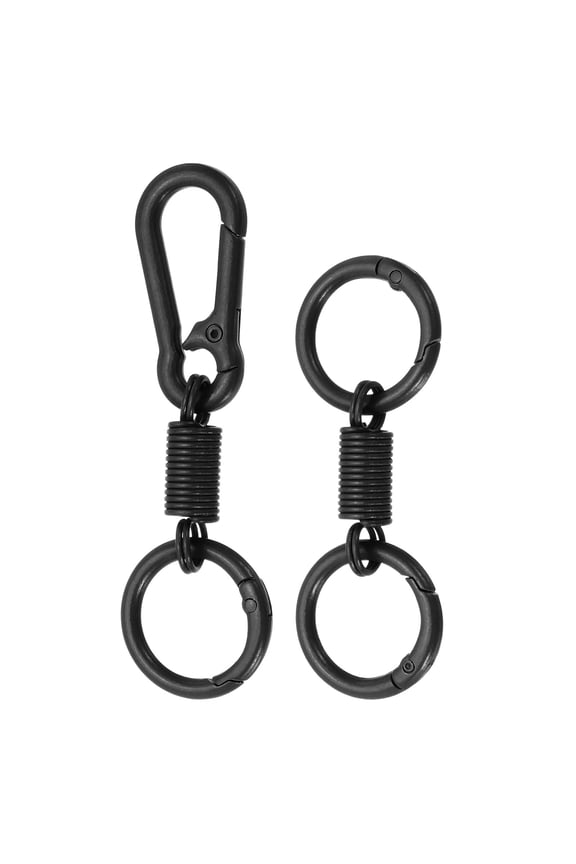 Keychain Clips with O Rings, 2 Pcs Quick Release Key Chain Rings Spring Double Ring Keychain Holder Spring Snap Hook Organizer for Car Keys, Backpack, Women, Man, Black
