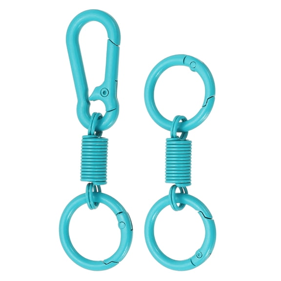 Uxcell Keychain Clips with O Rings, 2 Pcs Quick Release Key Chain Rings Spring Double Ring Keychain Holder Spring Snap Hook Organizer for Car Keys, Backpack, Women, Man, Blue