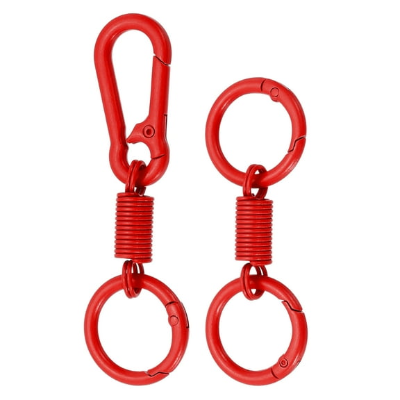 Uxcell Keychain Clips with O Rings, 2 Pcs Quick Release Key Chain Rings Spring Double Ring Keychain Holder Spring Snap Hook Organizer for Car Keys, Backpack, Women, Man, Red